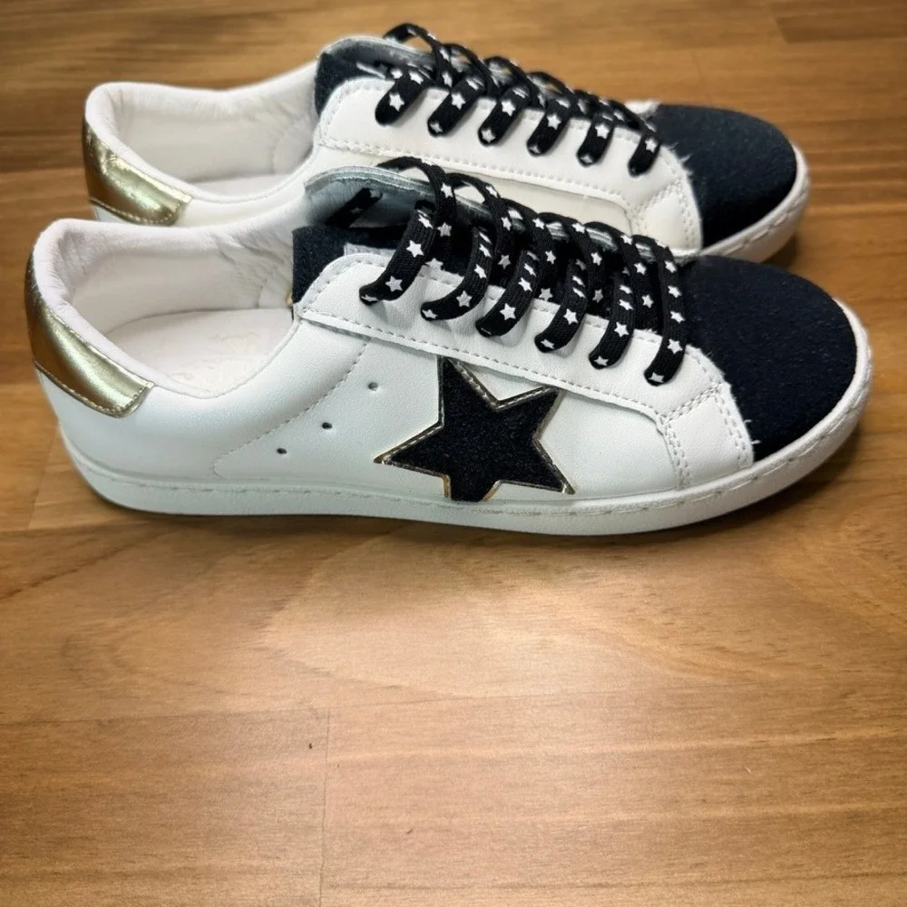 Vintage Havana Bianca Black White Star Leather Sneakers Women's Size 6